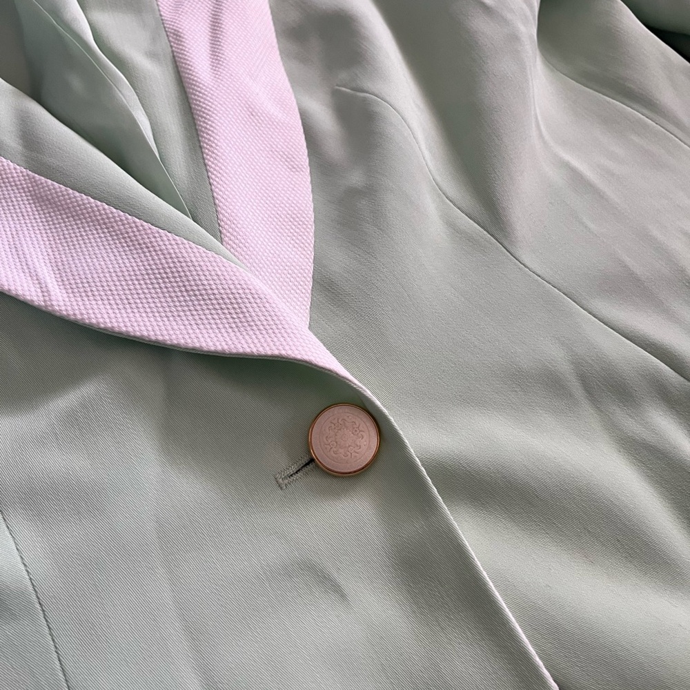 Vintage Escada 80s seafoam green white wool blazer jacket sport coat EU 42 L - Picture 5 of 13